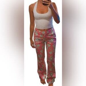 Y2K Vintage Lilly Pulitzer Hula Monkey Pink Long Wide Leg Pants